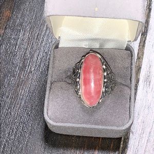 Sterling silver ring with pink marble stone